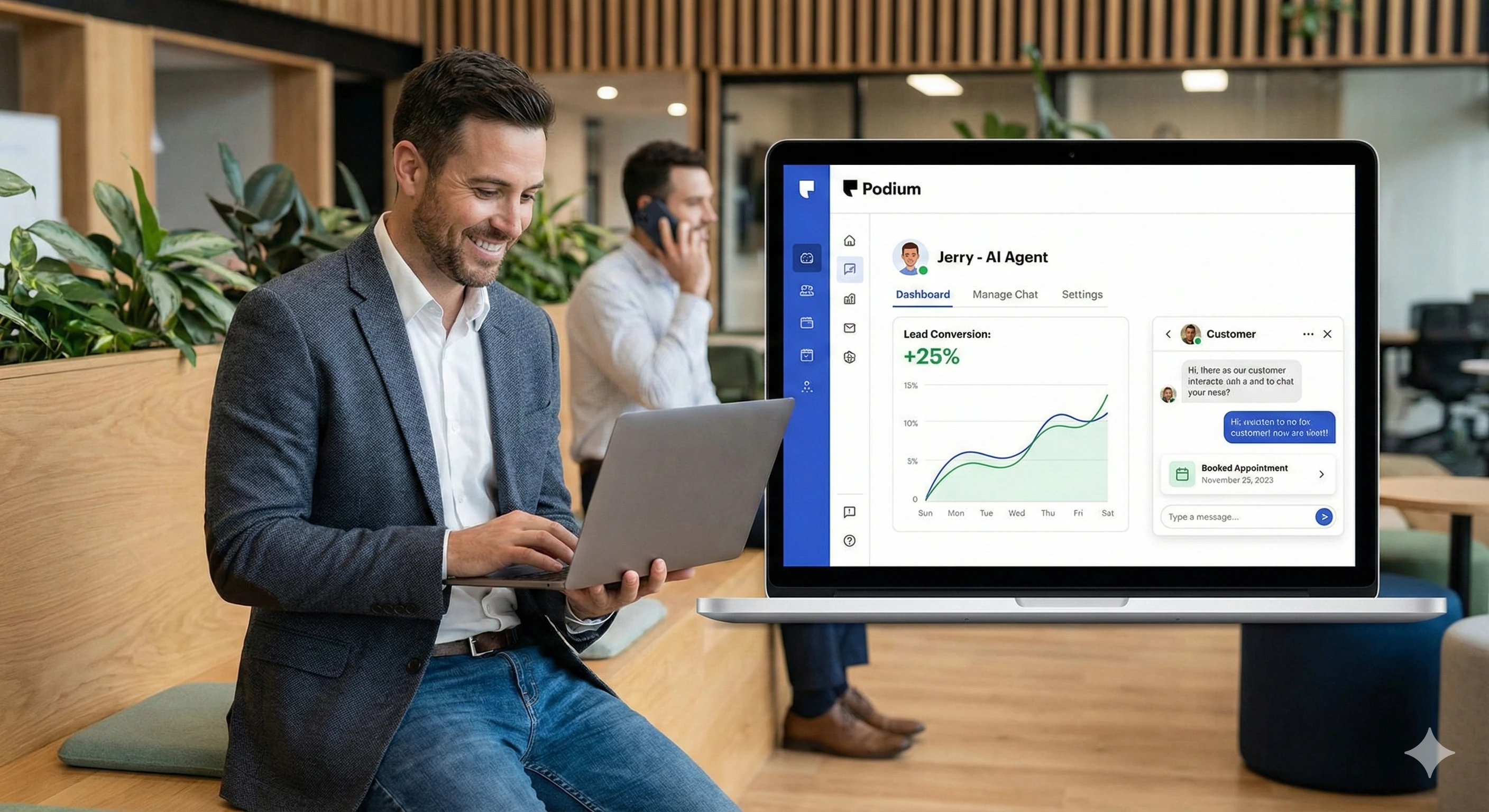 Podium AI sales agent dashboard showing lead conversion metrics